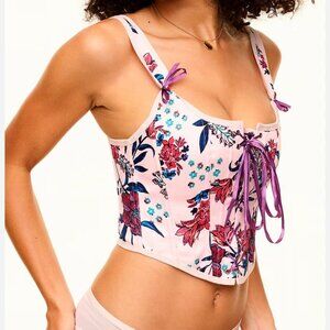Adore Me Pink Floral Lace-Up Corset Bra